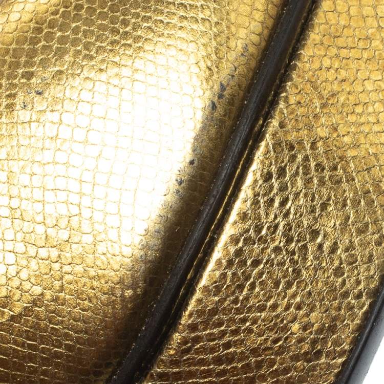 Pre Owned Saint Laurent Paris Metallic Gold Leather Janis Pointed Toe Platform Pumps Size 38