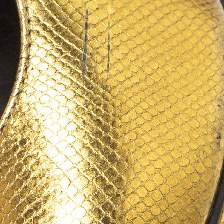 Pre Owned Saint Laurent Paris Metallic Gold Leather Janis Pointed Toe Platform Pumps Size 38