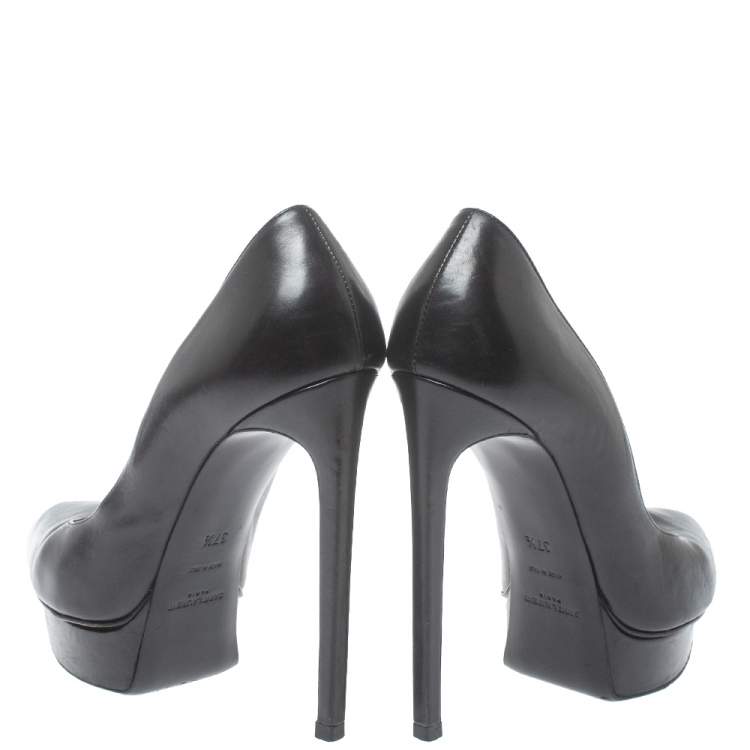Pre Owned Saint Laurent Black Leather Janis Pointed Toe Platform Pumps Size 37.5