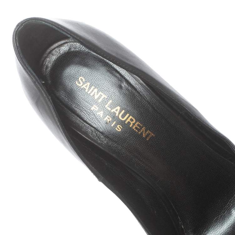 Pre Owned Saint Laurent Black Leather Janis Pointed Toe Platform Pumps Size 37.5