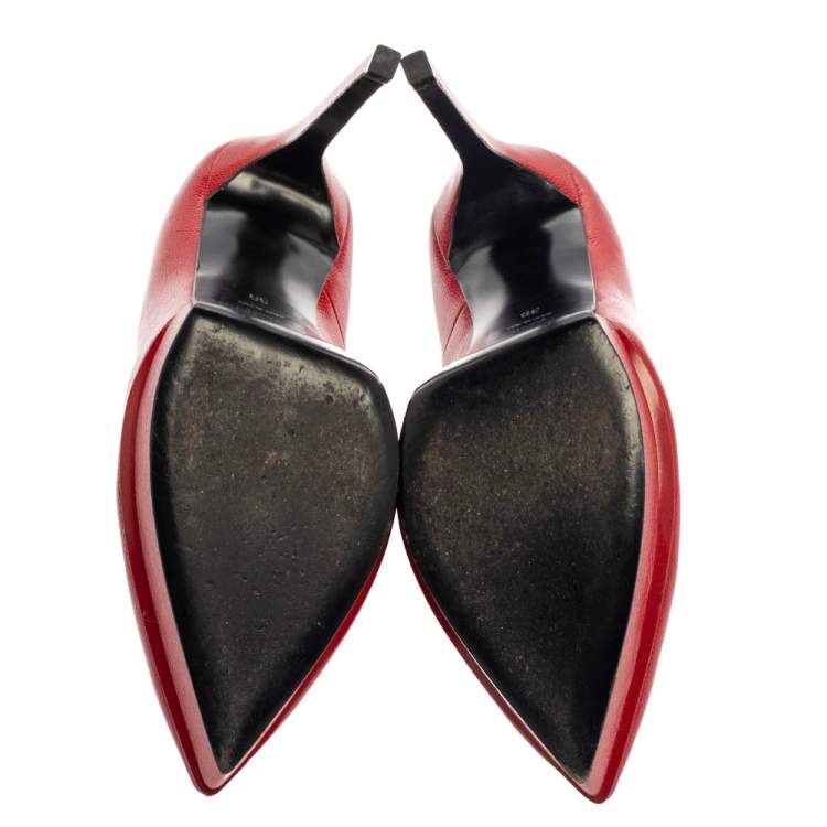 Pre Owned Saint Laurent Red Leather Janis Pointed Toe Platform Pumps Size 39