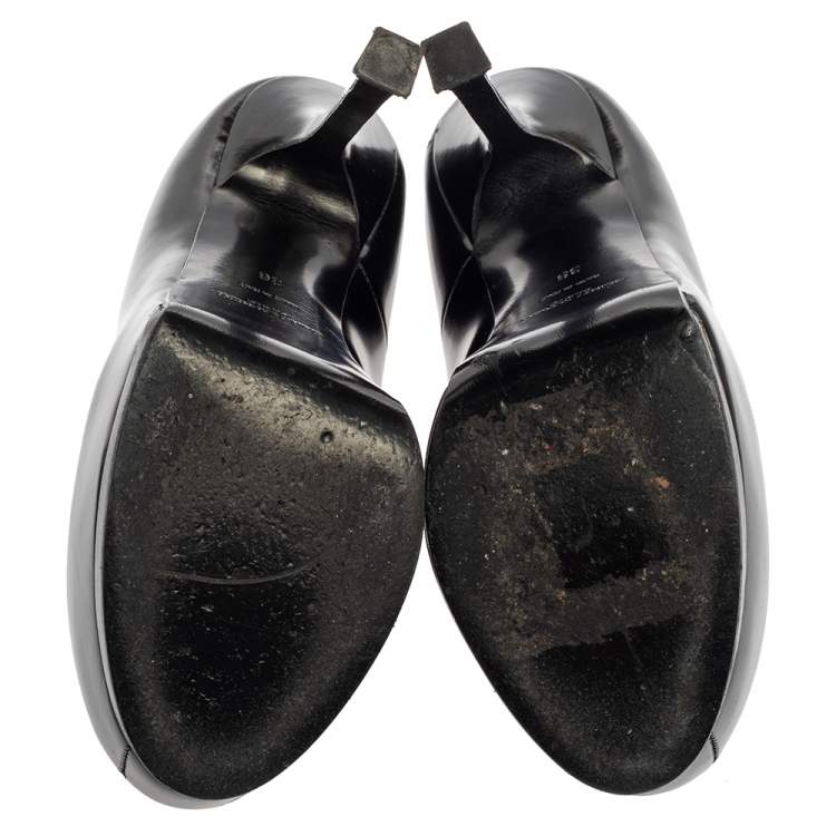 Pre Owned Saint Laurent Black Leather Tribtoo Platform Pumps Size 36