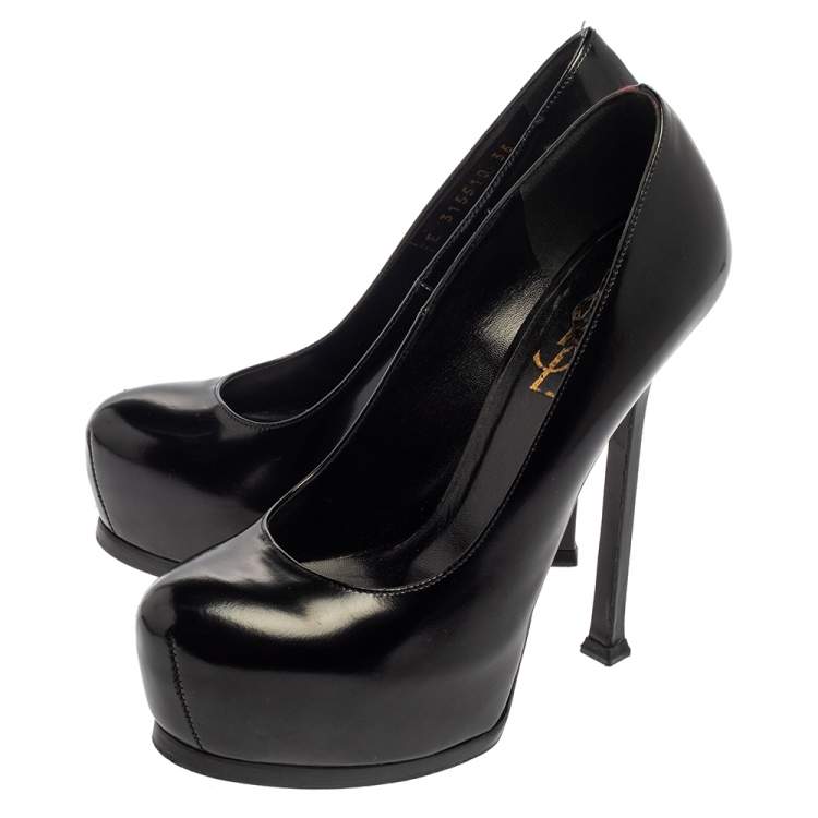 Pre Owned Saint Laurent Black Leather Tribtoo Platform Pumps Size 36