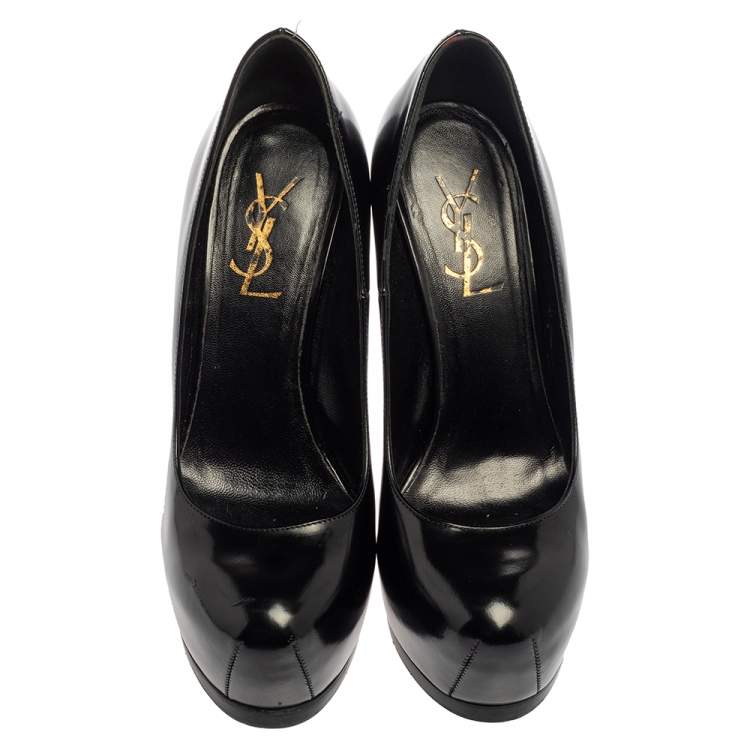 Pre Owned Saint Laurent Black Leather Tribtoo Platform Pumps Size 36