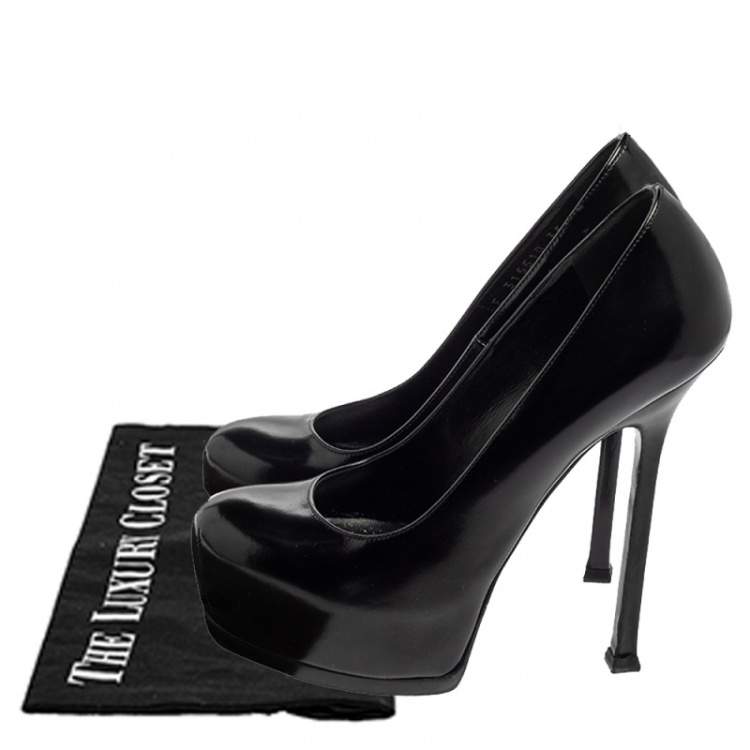 Pre Owned Saint Laurent Black Leather Tribtoo Platform Pumps Size 36