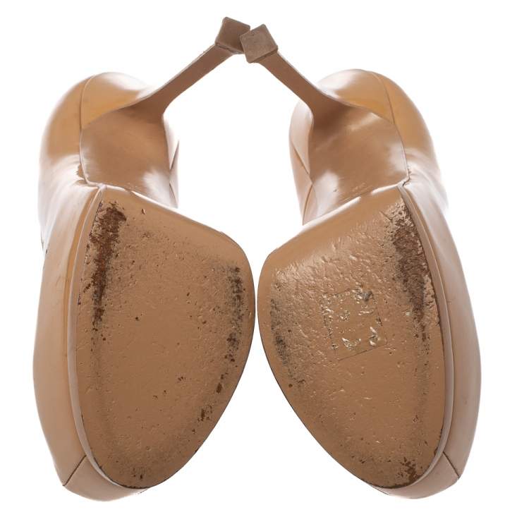 Pre Owned Saint Laurent Paris Beige Patent Leather Tribtoo Pumps Size 39