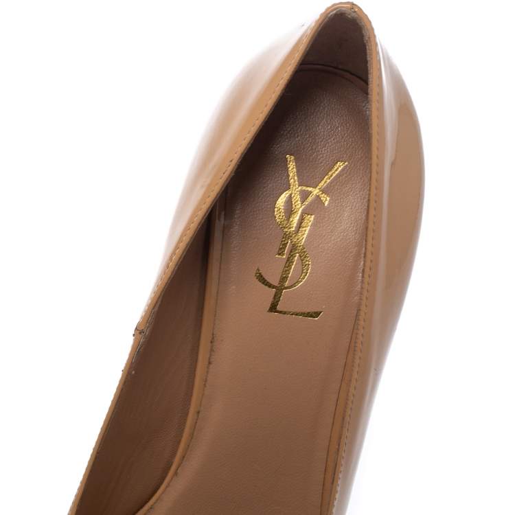Pre Owned Saint Laurent Paris Beige Patent Leather Tribtoo Pumps Size 39