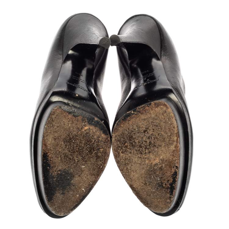 Pre Owned Saint Laurent Paris Brown/Black Leather Platform Ankle Boots Size 38.5