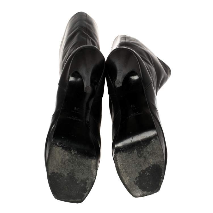 Pre Owned Saint Laurent Paris Black Leather Tribute Mid Calf Boots Size 39
