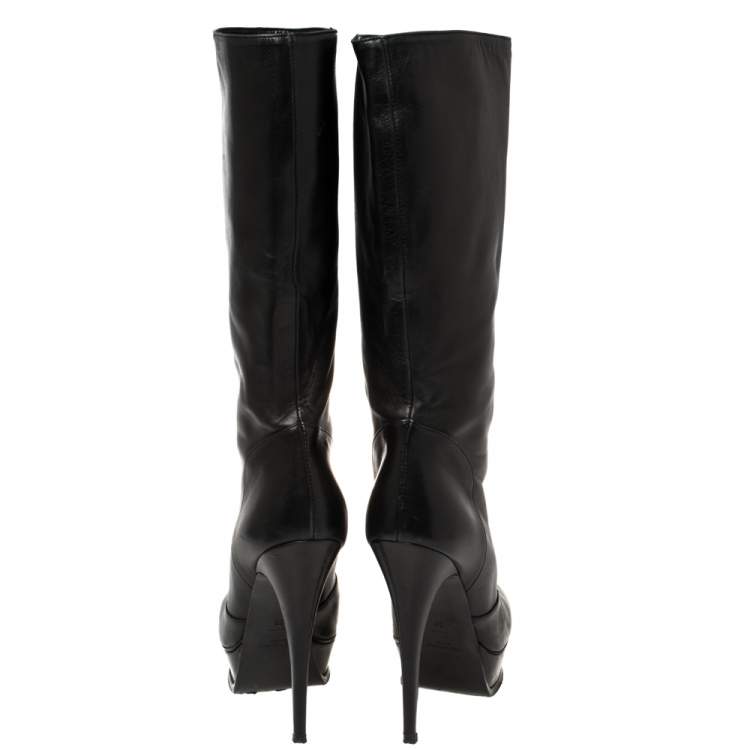 Pre Owned Saint Laurent Paris Black Leather Tribute Mid Calf Boots Size 39