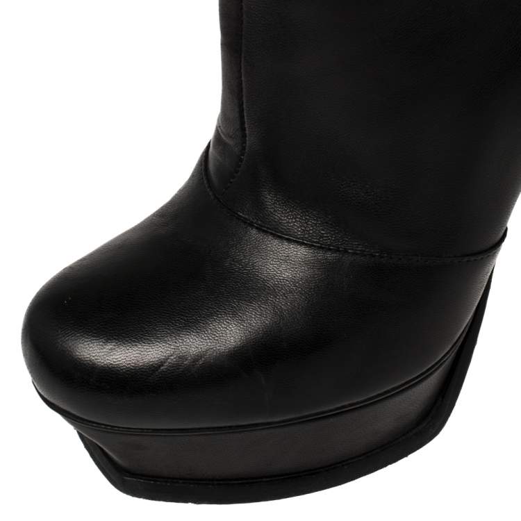 Pre Owned Saint Laurent Paris Black Leather Tribute Mid Calf Boots Size 39