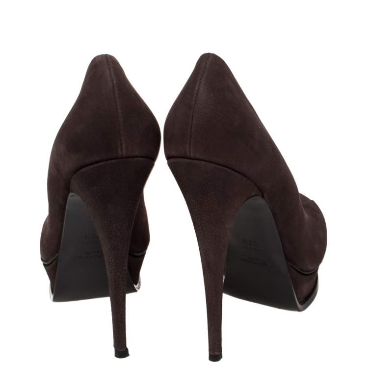 مملوكة مسبقًا Saint Laurent Purple Nubuck Platform Pumps Size 39.5