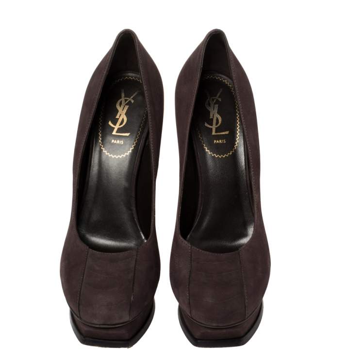 مملوكة مسبقًا Saint Laurent Purple Nubuck Platform Pumps Size 39.5