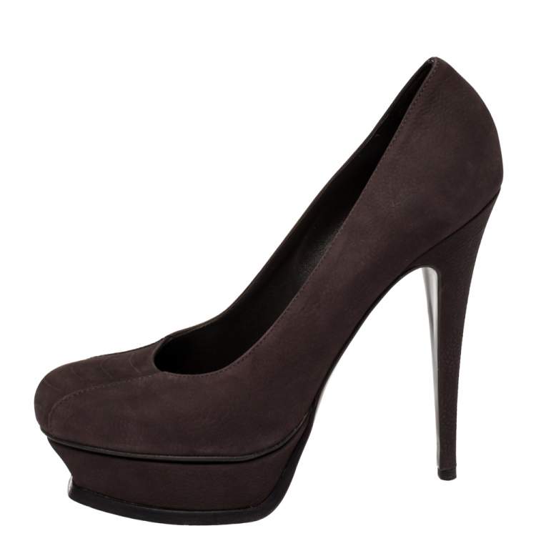 مملوكة مسبقًا Saint Laurent Purple Nubuck Platform Pumps Size 39.5