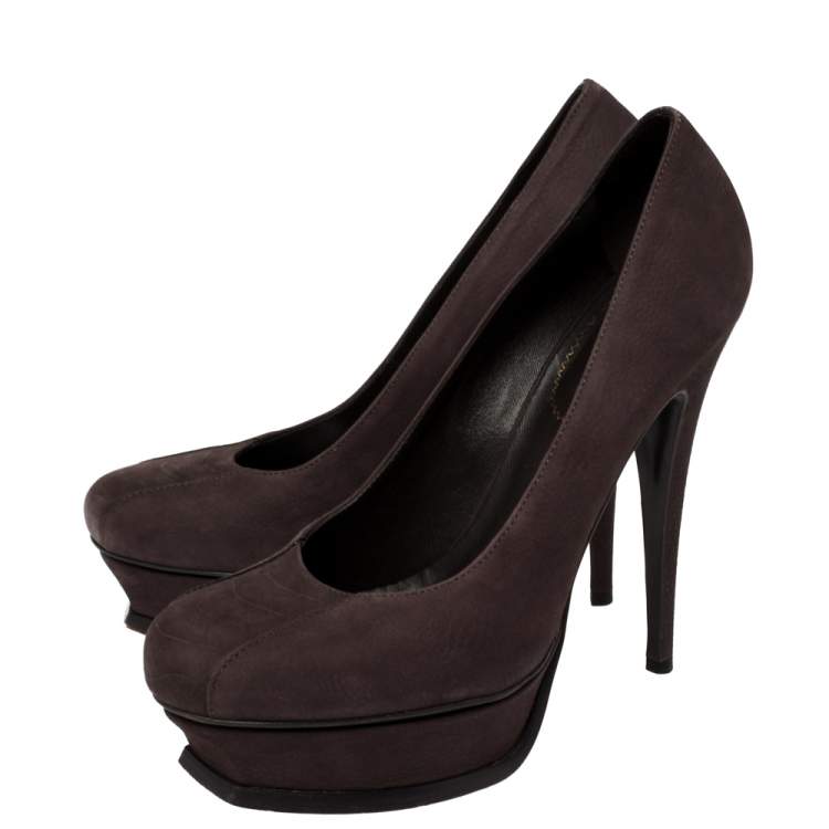 مملوكة مسبقًا Saint Laurent Purple Nubuck Platform Pumps Size 39.5