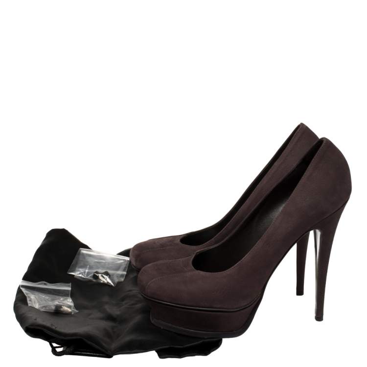 مملوكة مسبقًا Saint Laurent Purple Nubuck Platform Pumps Size 39.5