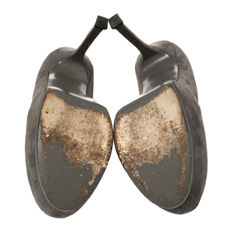 Pre Owned Saint Laurent Grey Suede Tribtoo Platform Pumps Size 41.5