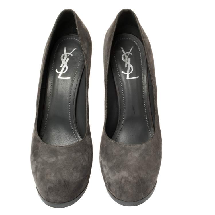 Pre Owned Saint Laurent Grey Suede Tribtoo Platform Pumps Size 41.5