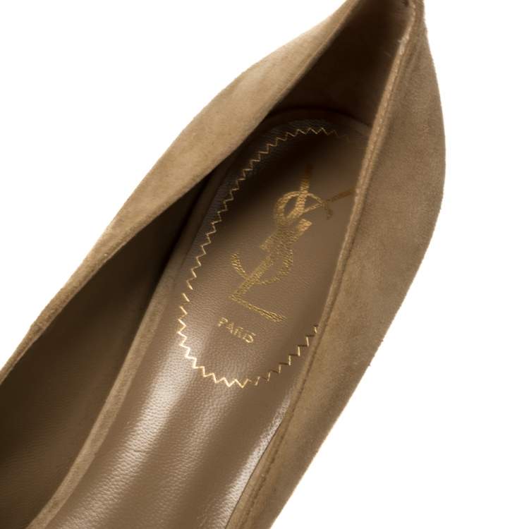 Pre Owned Saint Laurent Beige Suede Tribtoo Platform Pumps Size 41.5
