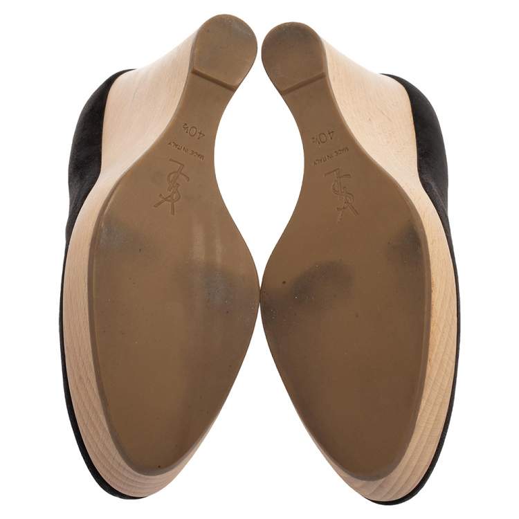 Pre Owned Saint Laurent Black Suede Maryna Wedge Pumps Size 40.5