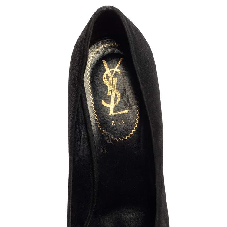 Pre Owned Saint Laurent Black Suede Maryna Wedge Pumps Size 40.5