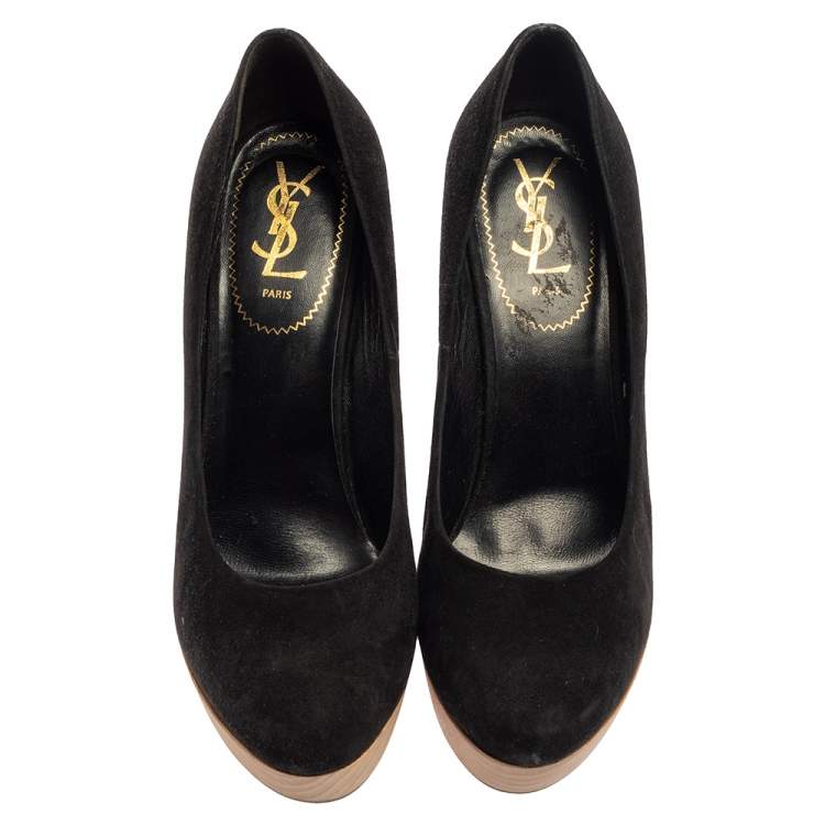 Pre Owned Saint Laurent Black Suede Maryna Wedge Pumps Size 40.5