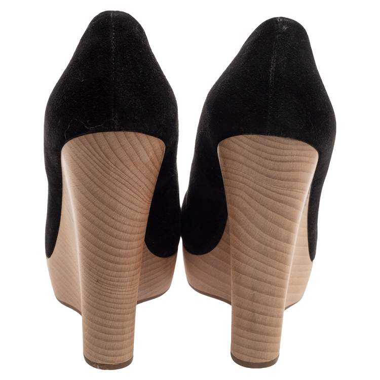 Pre Owned Saint Laurent Black Suede Maryna Wedge Pumps Size 40.5