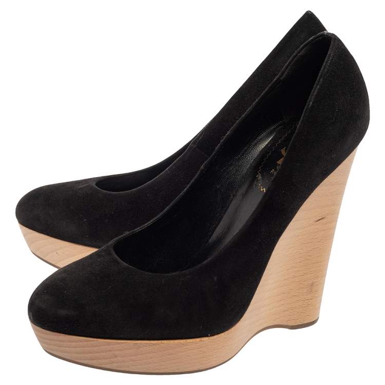 Pre Owned Saint Laurent Black Suede Maryna Wedge Pumps Size 40.5
