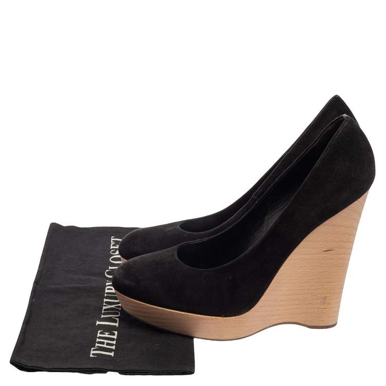 Pre Owned Saint Laurent Black Suede Maryna Wedge Pumps Size 40.5