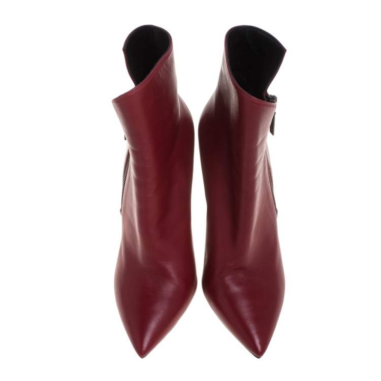 Pre Owned Saint Laurent Red Leather  Niki Ankle Boots Size 40