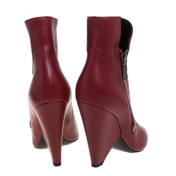 Pre Owned Saint Laurent Red Leather  Niki Ankle Boots Size 40