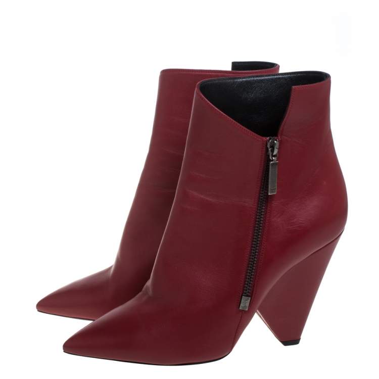 Pre Owned Saint Laurent Red Leather  Niki Ankle Boots Size 40