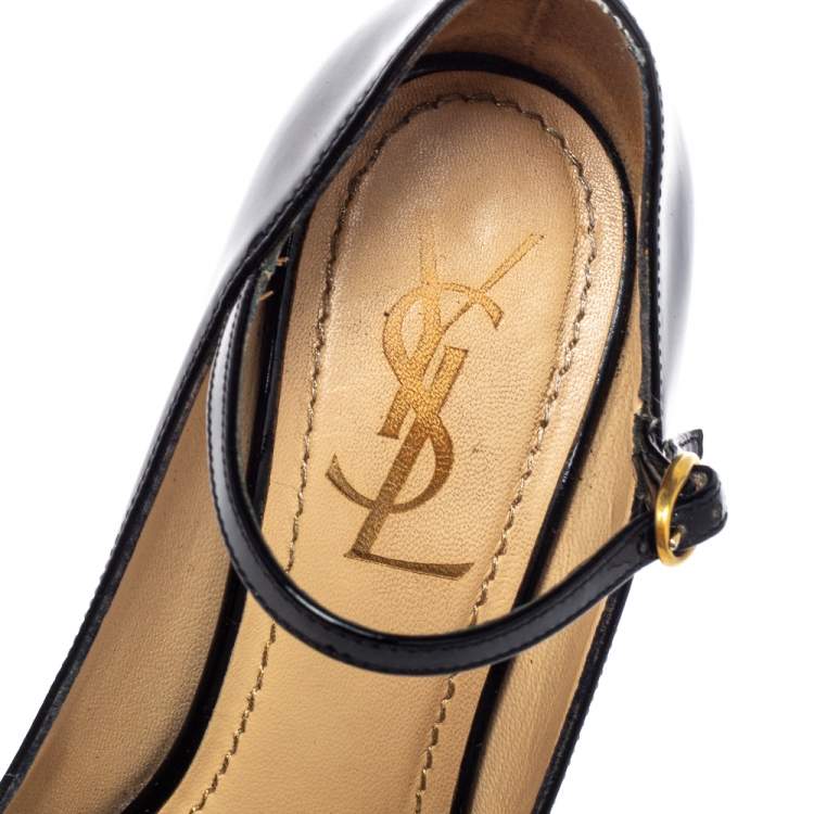 Pre Owned Saint Laurent Black Patent Leather Tribute Too Mary Jane Platform Pumps Size 36