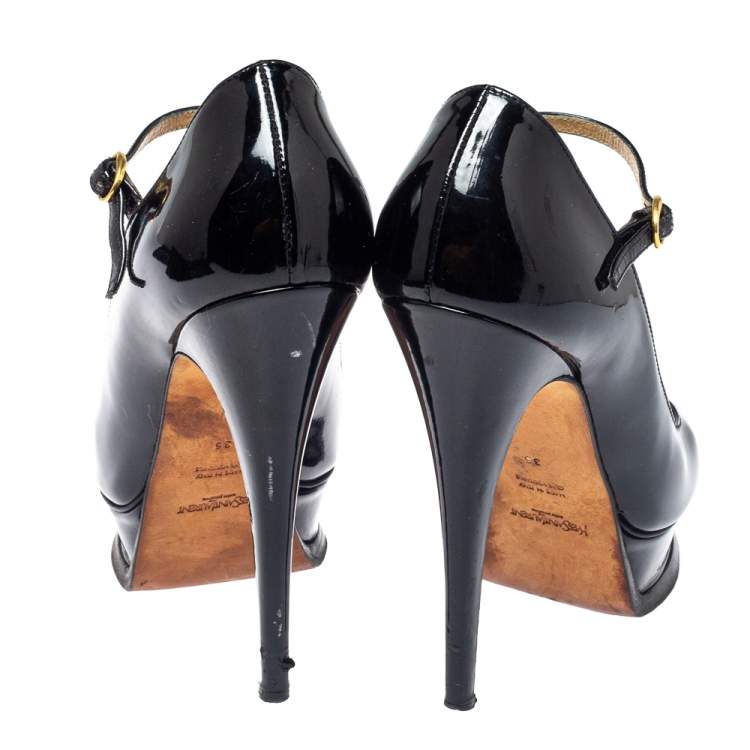 Pre Owned Saint Laurent Black Patent Leather Tribute Too Mary Jane Platform Pumps Size 36