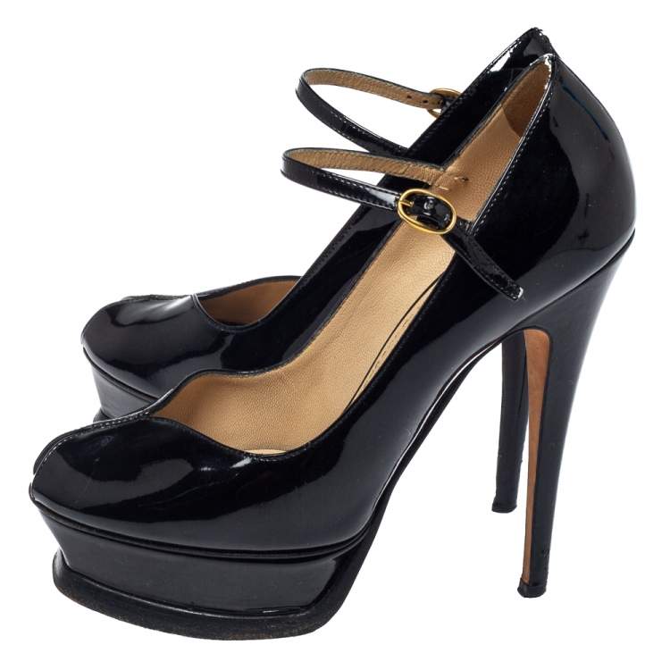 Pre Owned Saint Laurent Black Patent Leather Tribute Too Mary Jane Platform Pumps Size 36