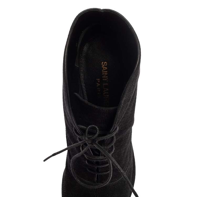 Pre Owned Saint Laurent Black Nubuck Lace Up Peep Toe Booties Size 35.5