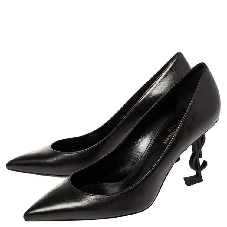 Pre Owned Saint Laurent Black Leather Opyum Pumps Size 37.5