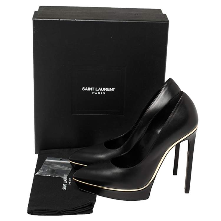 Pre Owned Saint Laurent Black Leather Janis Pointed Toe Platform Pumps Size 38.5