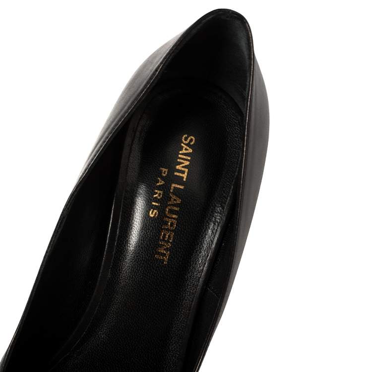 Pre Owned Saint Laurent Black Leather Janis Pointed Toe Platform Pumps Size 38.5