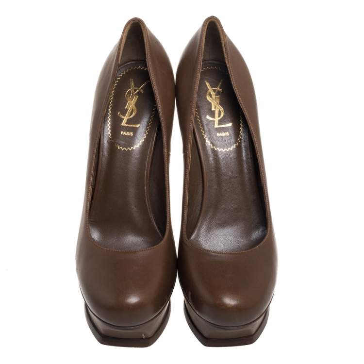 Pre Owned Saint Laurent Brown Leather Tribtoo Pumps Size 40