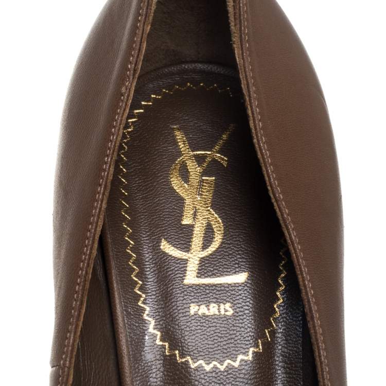 Pre Owned Saint Laurent Brown Leather Tribtoo Pumps Size 40