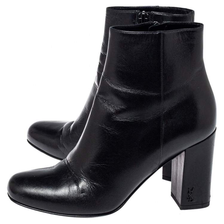 Pre Owned Saint Laurent Black Leather Loulou Zipped Ankle Boots Size 35