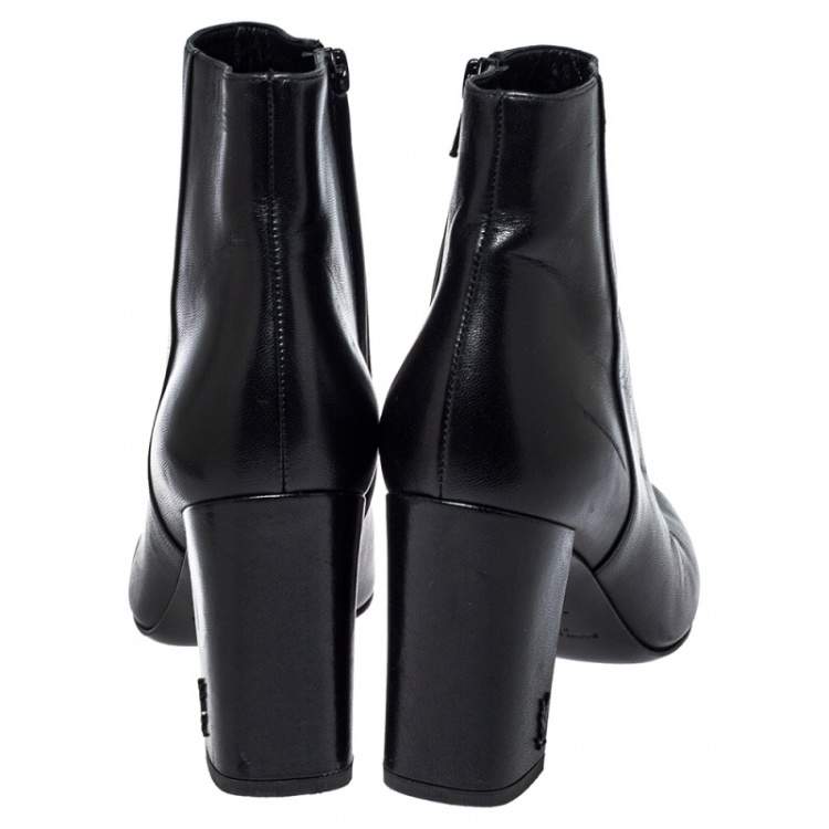 Pre Owned Saint Laurent Black Leather Loulou Zipped Ankle Boots Size 35