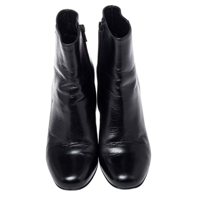 Pre Owned Saint Laurent Black Leather Loulou Zipped Ankle Boots Size 35