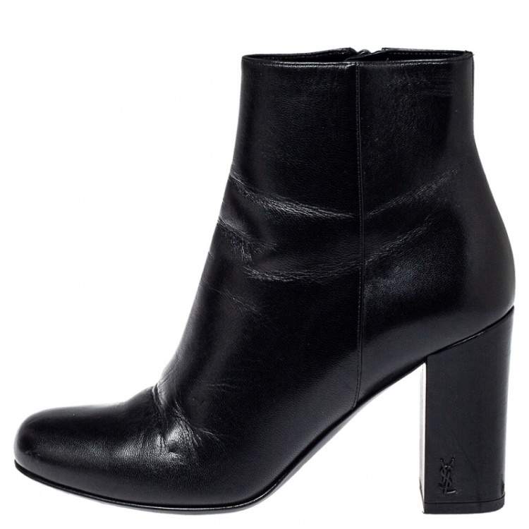 Pre Owned Saint Laurent Black Leather Loulou Zipped Ankle Boots Size 35