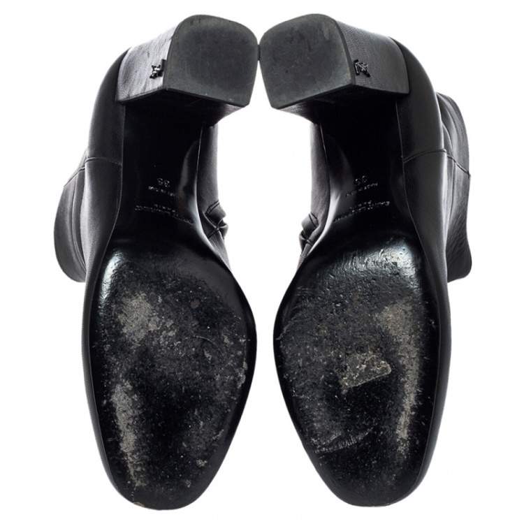 Pre Owned Saint Laurent Black Leather Loulou Zipped Ankle Boots Size 35