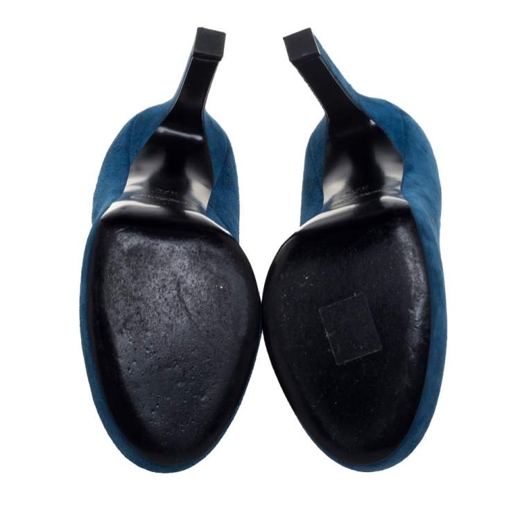 Pre Owned Saint Laurent Blue Suede Mirror Pumps Size 37.5