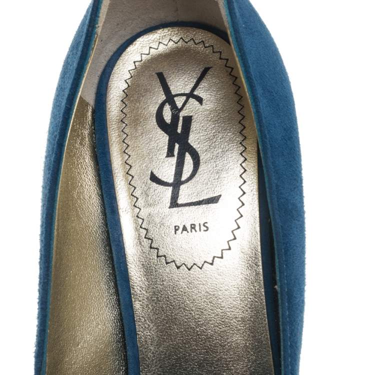 Pre Owned Saint Laurent Blue Suede Mirror Pumps Size 37.5