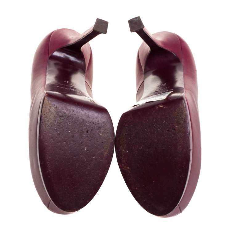 Pre Owned Saint Laurent Burgundy Leather Tribtoo Platform Pumps Size 37