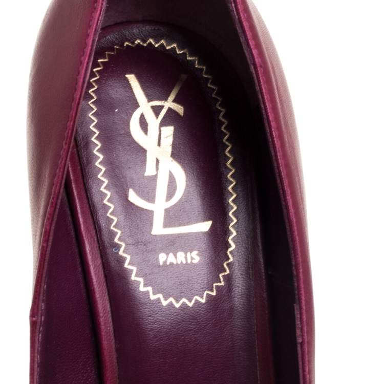 Pre Owned Saint Laurent Burgundy Leather Tribtoo Platform Pumps Size 37